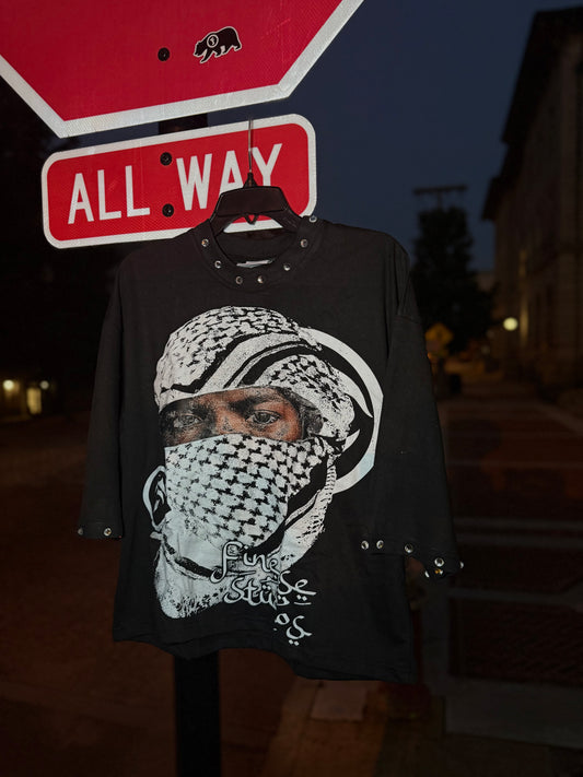 Black Rhinestones “Finesse Studios” Çropped Shirt